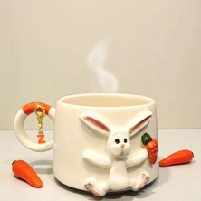 Bonita Bon Luxe 3D Kabartmalı Charm HEDİYELİ El Yapımı Seramik  Şaşkın Tavşan Seramik Kupa Mug Bardak 220 ml