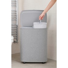 Gülümseten Avm 2 Bölmeli 90 Lt Tekerlekli Kirli Çamaşır Sepeti – Kapaklı, Çıkarılabilir Torbalı, Gri Kumaş Tasarım