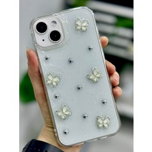 Go Aksesuar Iphone 13 - 14 ve 15 Uyumlu Inci Kelebek Oyuncak Tasarımlı Esnek Silikon Kılıfı