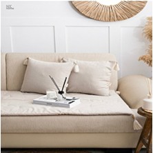 NDC Home Krem Piremium Keten Evcil Hayvan Dostu Keten Koltuk Pedi / Şilte [kırlentli]