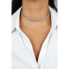 Liveyn Design Gold Detay Turkuaz Kristal Kolye