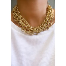 Liveyn Design Beş Sıralı Gold Zincir Kolye