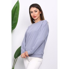 İmaj Butik Gri Bisiklet Yaka İki İplik Sweatshirt
