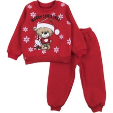 Mojo Bebek Mojo Unisex Çocuk 1-3 Yaş Noel Baba Desenli Eşofman Takımı Kırmızı