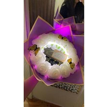 Kayzen Aynalı Beyaz Gül Buketi Led Işıklı Modern Tasarım Göz Alıcı Dekoratif Obje