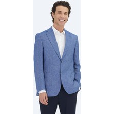 Kip Mavi Çizgili Modern Fit Pamuk Karışımlı Ceket