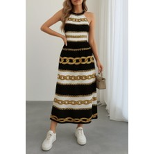 Etiler Collection Kadın Kolsuz Boyundan Bağlamalı Beli Lastikli Dijital Baskı Süprem Uzun Elbise