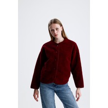 Isawella Içi Polarlı Düğmeli Peluş Ceket - Bordo