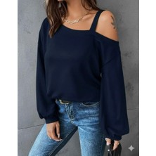 Arben Boutique Kadın Uzun Kollu Tek Omuz Askı Detay Salaş Viskon Iki Iplik Bluz
