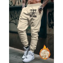 Punix Punıx Büyük Beden Özel Seri No Pain No Gain Baskılı %100 Pamuk Tam Kışlık Gym Stil Erkek Eşofman Altı