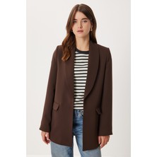 Happiness İstanbul Vatkalı Blazer Dokuma Ceket LXA0006 Kahverengi