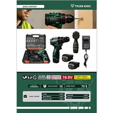 Tiğer King Pro 16.8V Çift Akülü Vidalama Çelik Mandren Kömürsüz Motor Darbesiz Şarjlı Matkap