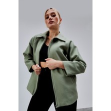 Bolivente Mint Oversize Fermuarlı Kaşe Ceket