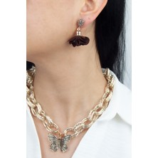 Liveyn Design Bronz Kelebek Uçlu Kolye Küpe Set