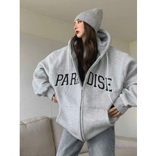 Punix Punıx Büyük Beden Oversıze Rahat Kalıp Paradıse Baskılı Fermuarlı Kışlık Kadın Sweatshırt