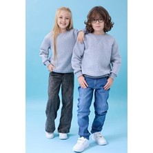 Perendi Unisex Basic Bisiklet Yaka Şardonlu Kışlık Sweatshirt - Gri
