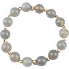 Liveyn Design Gri Akik Doğaltaş ve Dorika Detaylı Bileklik