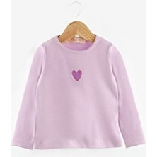 Le Mabelle Lila  Kalp Nakışlı Fitilli Kız Çocuk Tişört