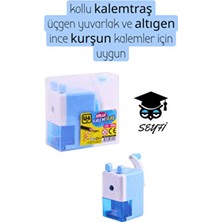 Kollu Kalemtraş Mavi Renk Üçgen Yuvarlak ve Altıgen İnce Kurşun Kalemler İçin Uygun