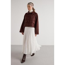 Minaaise Dantel Uzun Astarlı Etek Ekru