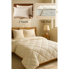 Çift Kişilik 4 Parça %100 Doğal Yün Uyku Seti | Yorgan + Ped + 2 Adet Yastık Çeyiz Seti