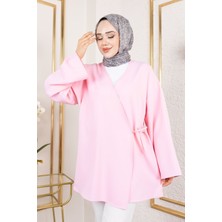 Miostil Yan Bağlamalı Atlas Tunik-Pembe
