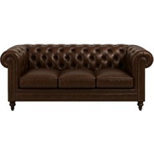 The Ivy Concept Store Acı Kahve Deri Üçlü Chester Koltuk Ahşap Ayaklı Suni Deri Konforlu Tasarım