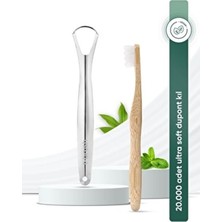 Nano Doğal Bambu Vegan Diş Fırçası - Ultra Soft Beyaz Paslanmaz Çelik Dil Temizleyici