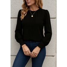 Mç Plus Kadın Uzun Kollu Bisiklet Yaka Pileli Ithal Krep Bluz