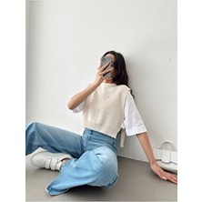 Bejna Kadın Taş Yanı Bağlamalı Inci Detaylı Triko Süveter