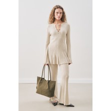 Manuka Volanlı Lastik Örgü Pantolon Bej