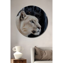 Teona Ahşap Beyaz Kaplan ve Siyah Panter Yağlı Boya Görünümlü Ahşap Dekoratif Tablo Yuvarlak Tablo
