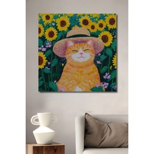 Teona Ahşap Mutlu Turuncu Kedi Yağlı Boya Görünümlü Ahşap Dekoratif Tablo Dikdörtgen Tablo