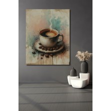 Teona Ahşap Kahve Keyfi Sulu Boya Görünümlü Dekoratif Ahşap Tablo Dikdörtgen Tablo
