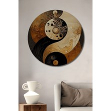 Teona Ahşap Modern Sanat Yin Yang Yağlı Boya Görünümlü Dekoratif Ahşap Tablo Yuvarlak Tablo