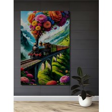 Teona Ahşap Renkli Buhar Yağlı Boya Görünümlü Tren Ahşap Dekoratif Tablo Dikdörtgen Tablo