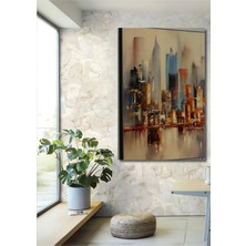 Teona Ahşap Modern Şehir Manzarası Yağlı Boya Görünümlü Ahşap Dekoratif Tablo Dikdörtgen Tablo