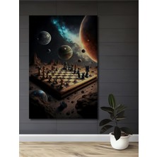 Teona Ahşap Uzay Satrancı Yağlı Boya Görünümlü Ahşap Dekoratif Tablo Dikdörtgen Tablo