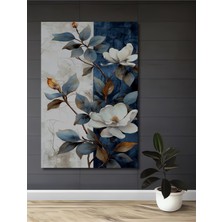 Teona Ahşap Mavi Beyaz Çiçekler Ahşap Dekoratif Tablo Yağlı Boya Görünümlü Sanat Eseri Dikdörtgen Tablo