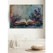 Teona Ahşap Sulu Boya Görünümlü Ahşap Dekoratif Tablo Gızemlı Kitap Baharı Modern Sanat Dikdörtgen Tablo