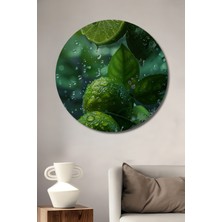 Teona Ahşap Yeşil Limon Yağlı Boya Görünümlü Dekoratif Ahşap Tablo Yuvarlak Tablo