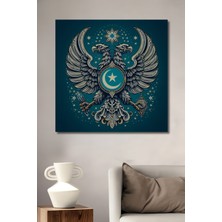 Teona Ahşap Türk Sanat Eseri Yağlı Boya Görünümlü Kartal Figürlü Ahşap Dekoratif Tablo Dikdörtgen Tablo