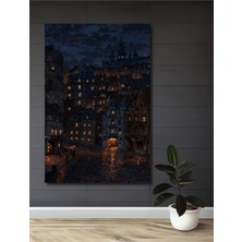 Teona Ahşap Büyülü Şehir Masalı Sulu Boya Görünümlü Ahşap Dekoratif Tablo Dikdörtgen Tablo