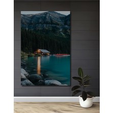 Teona Ahşap Doğa Manzarası Ahşap Ev Gölü Yağlı Boya Görünümlü Dekoratif Ahşap Tablo Dikdörtgen Tablo