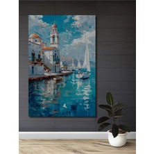 Teona Ahşap Ege Denizi Manzarası Yağlı Boya Görünümlü Ahşap Dekoratif Tablo Dikdörtgen Tablo