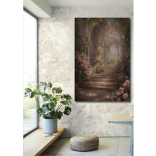 Teona Ahşap Masalsı Bahçe Merdivenleri Yağlı Boya Görünümlü Ahşap Dekoratif Tablo Dikdörtgen Tablo