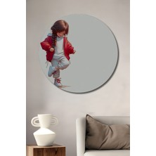 Teona Ahşap Sevimli Kız Çizim Ahşap Dekoratif Tablo Yağlı Boya Görünümlü Yuvarlak Tablo