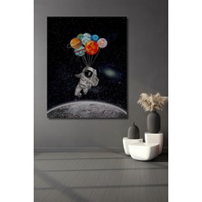 Teona Ahşap Uzayda Seyahat Eden Astronot ve Gezegenler Yağlı Boya Görünümlü Ahşap Tablo Dikdörtgen Tablo