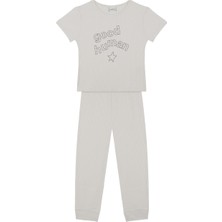 Antebies Organik Gri Good Human Nakışlı Beli Lastikli Kısa Kollu Erkek Çocuk Pijama Takımı