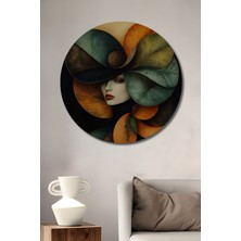 Teona Ahşap Modern Sanat Yağlı Boya Görünümlü Yaprak Taçlı Kadın Ahşap Dekoratif Tablo Yuvarlak Tablo